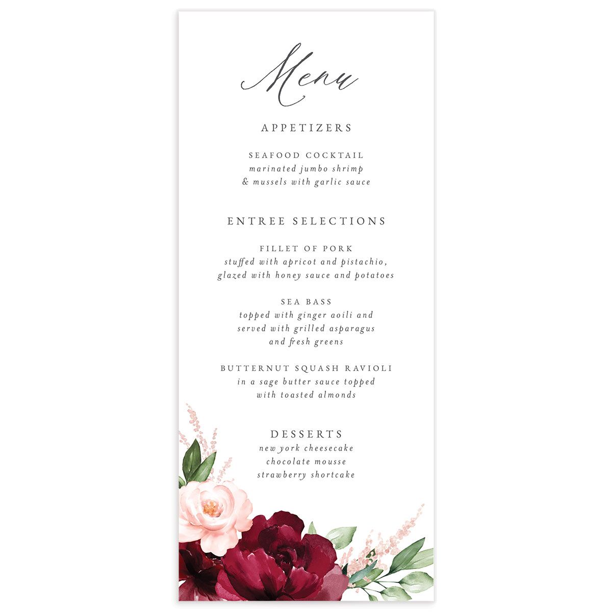 Painted Florals Menus front in Red