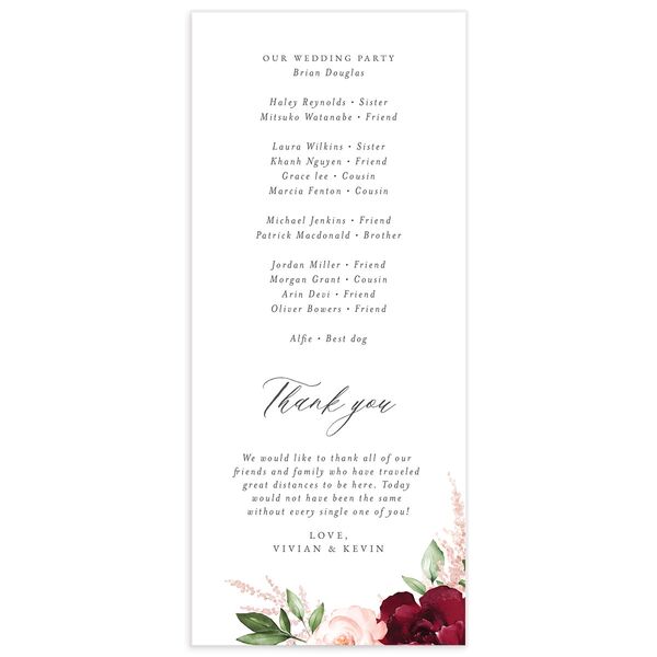 Painted Florals Wedding Programs back in Red
