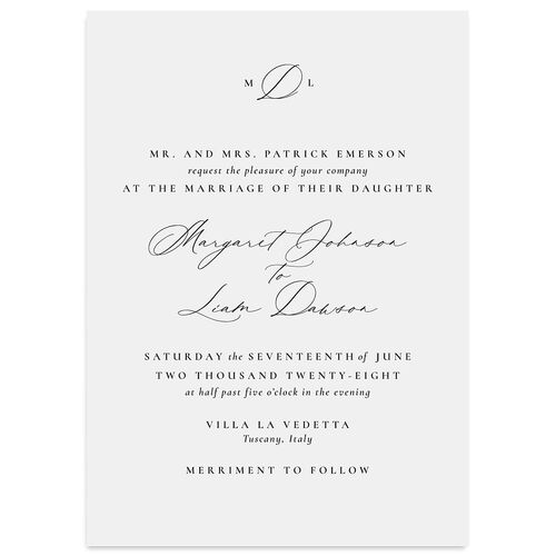 Black Tie Initial Wedding Invitations Mist Signature Blank No Standard