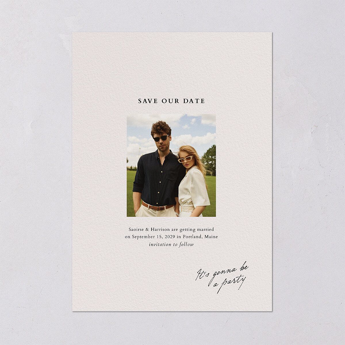 Elegant Editorial Page Save the Date Cards Champagne Signature smooth Blank No Standard