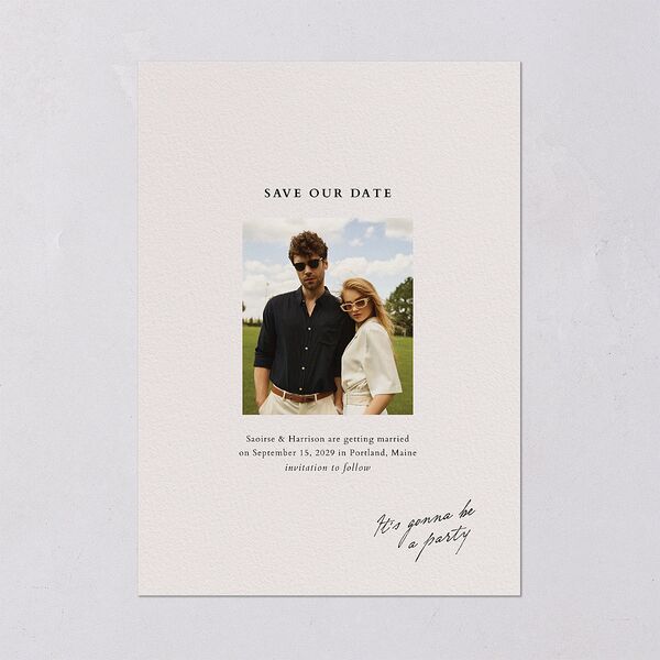 Elegant Editorial Page Save the Date Cards Champagne Signature smooth Blank No Standard
