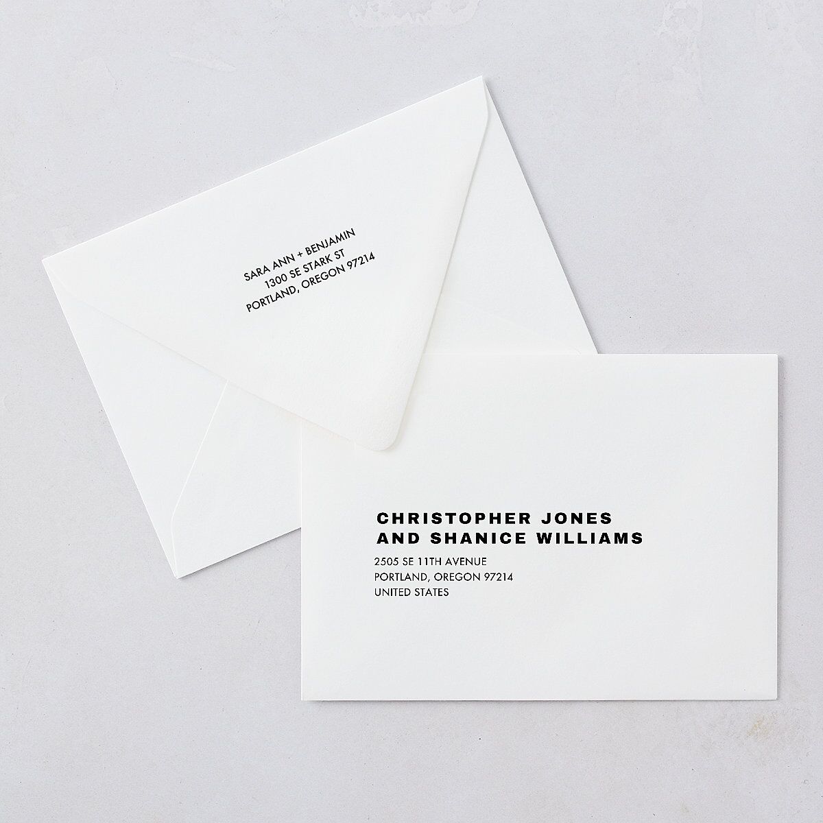 Cinematic Love Story Save The Date Card Euro Envelopes Pure White White Both Recipient and Return Addresses Luxe Signature