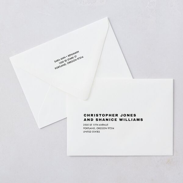 Cinematic Love Story Save The Date Card Euro Envelopes Pure White White Both Recipient and Return Addresses Luxe Signature