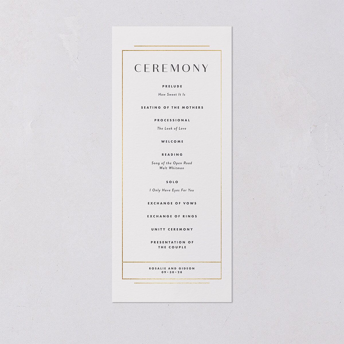 Refined Frame Wedding Programs Gold Snow Signature