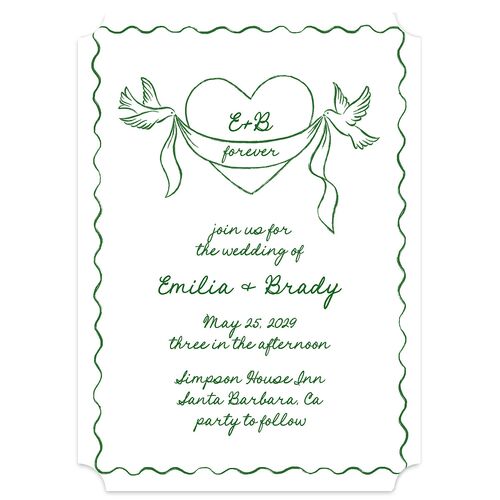 Vintage Lovebird Banner Wedding Invitations Jewel Green Signature Blank Ticket No