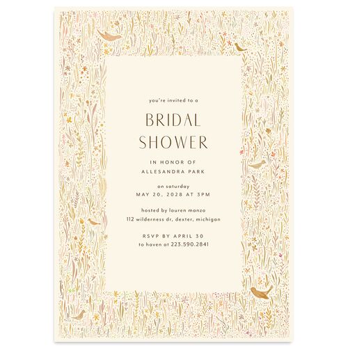 Cottage Wildflowers Bridal Shower Invitations Walnut Signature Blank Standard