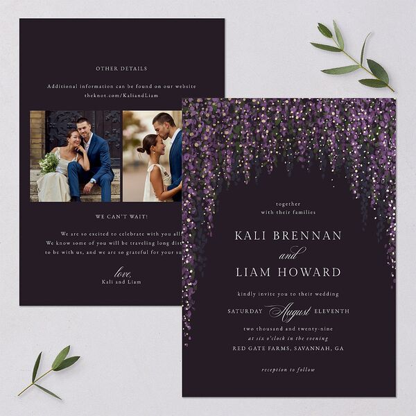Elegant Fairytale Wisteria Foil Wedding Invitations Gold Regency Signature Blank No Standard