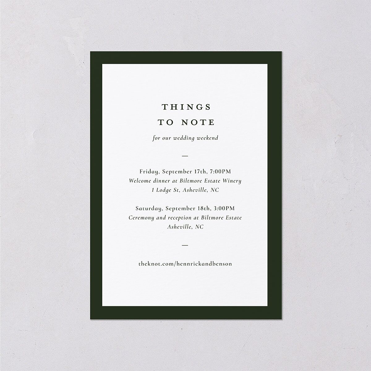 Refined Monogram Wedding Enclosure Cards Dark Green Signature Standard
