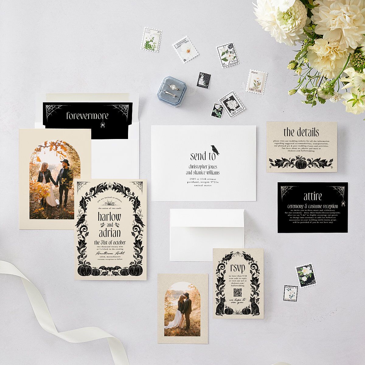 Spooky Halloween Nouveau Wedding Invitations Linen Signature Blank Standard No