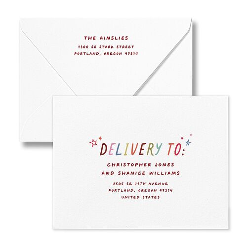 What a Year Whimsical Calendar Photos Thank You Card Euro Envelopes White Maroon Both Recipient and Return Addresses Luxe Signature