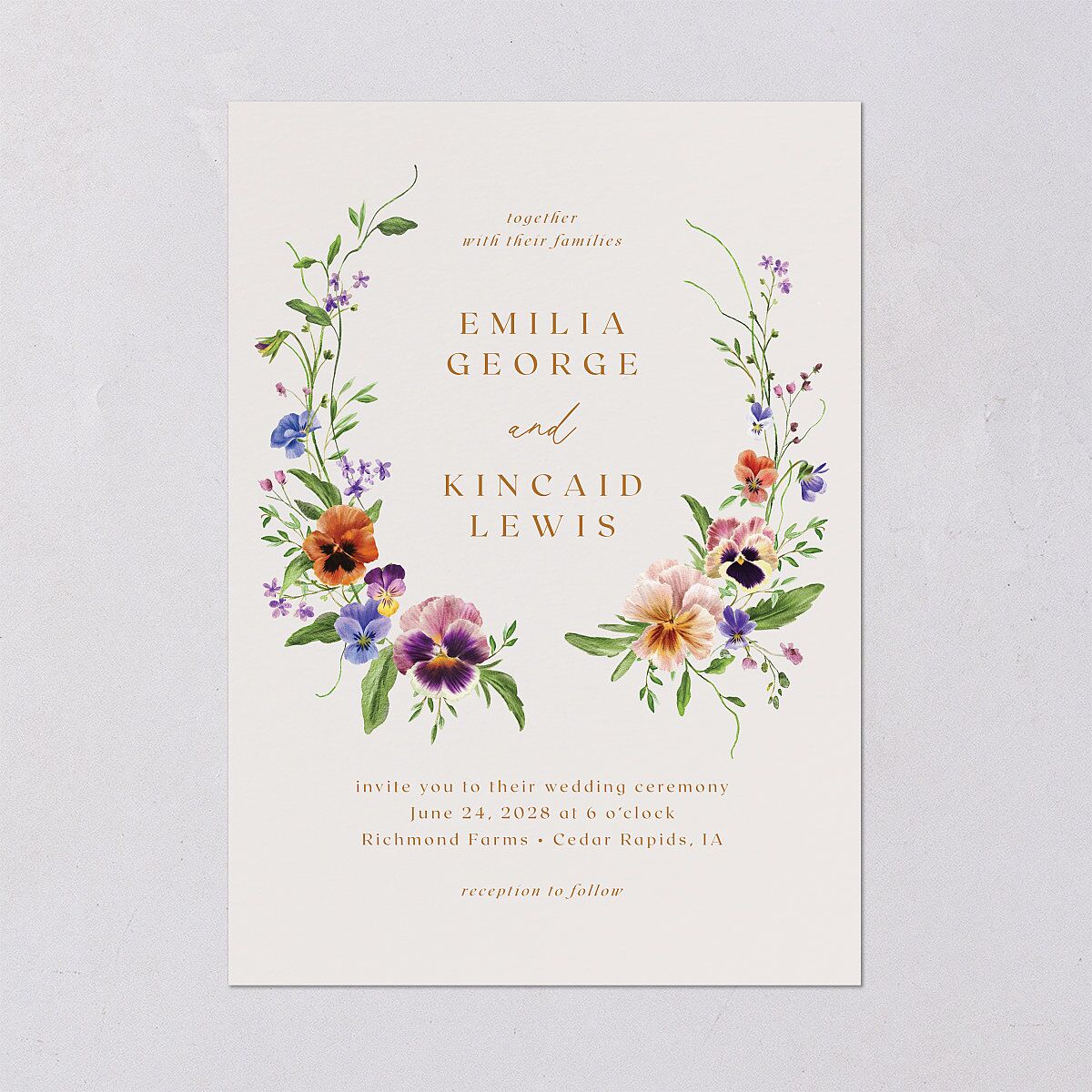 Wild Pansies Wedding Invitations — view 2