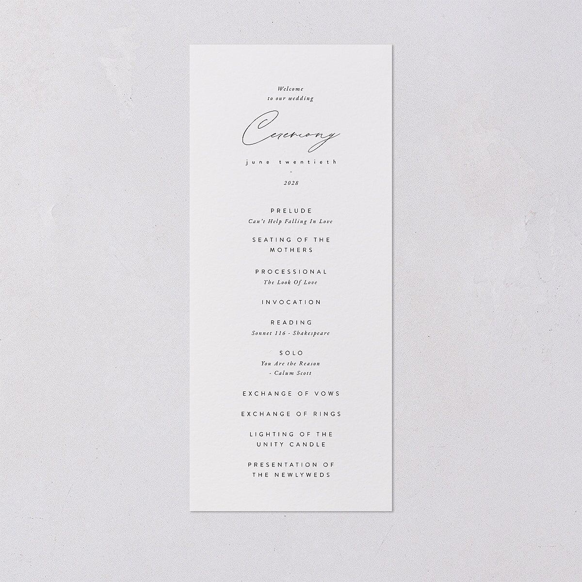 Romantic Minimal Wedding Programs Snow Signature