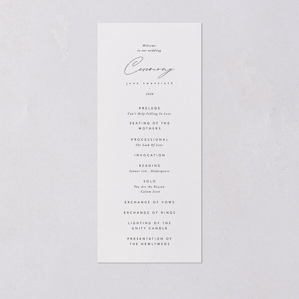 Romantic Minimal Wedding Programs Snow Signature