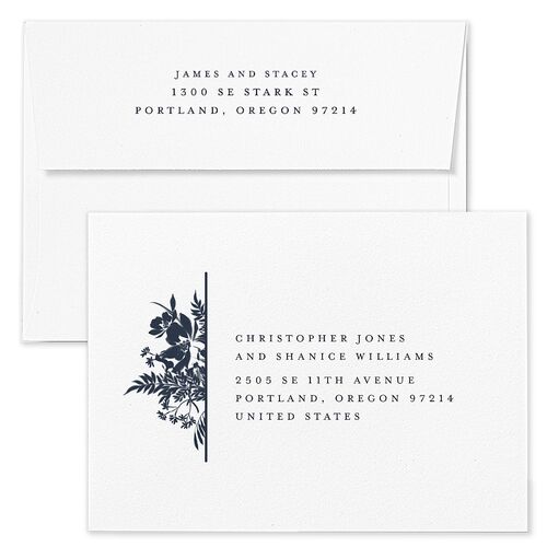Glistening Garden Wedding Invitation Envelopes White Midnight Navy Both Recipient and Return Addresses Standard Signature