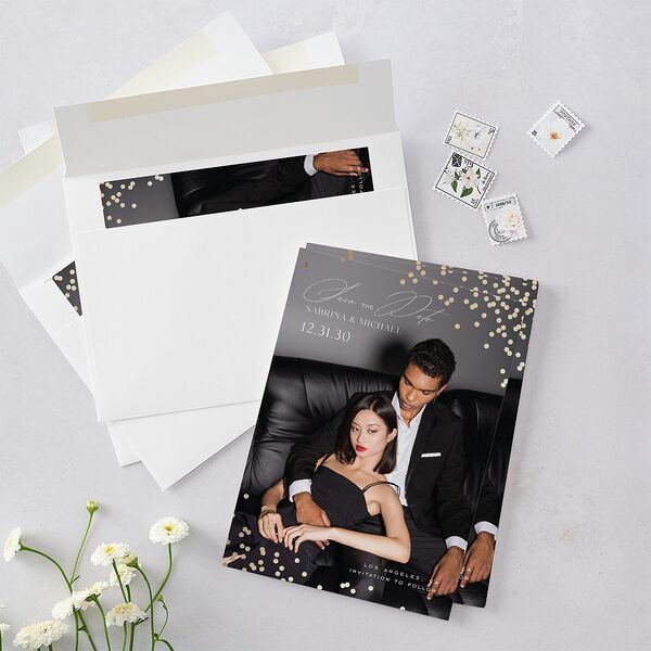 Confetti Glam Save the Date Cards Gold Licorice Signature smooth Blank No