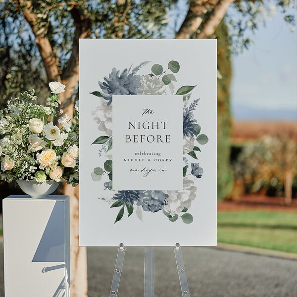 The Night Before Timeless Bouquet Standard Welcome Sign Large Dusty Blue Standard Indoor Foam Core L Welcome