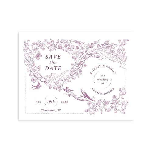 Vintage Toile Save the Date Petite Cards Plum Signature smooth Blank No Standard