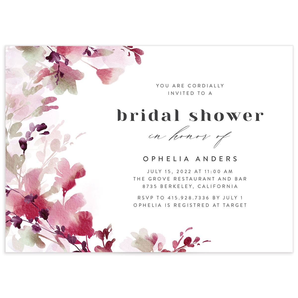 Watercolor Blooms Bridal Shower Invitations
