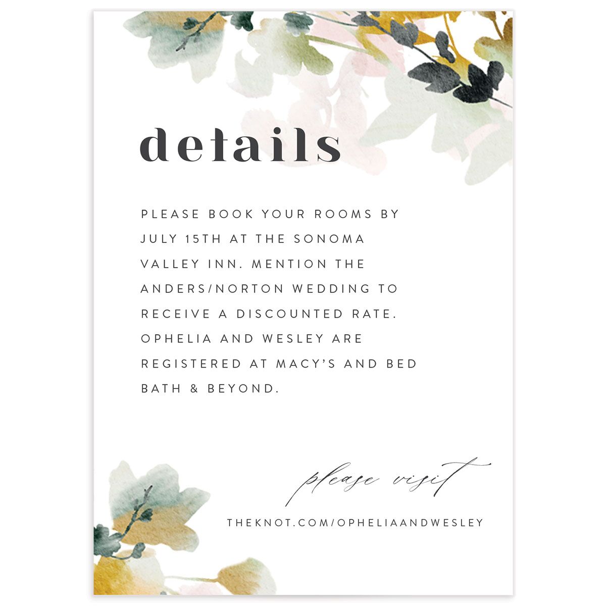 Watercolor Blooms Wedding Enclosure Cards front in gold
