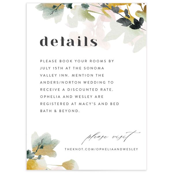 Watercolor Blooms Wedding Enclosure Cards front