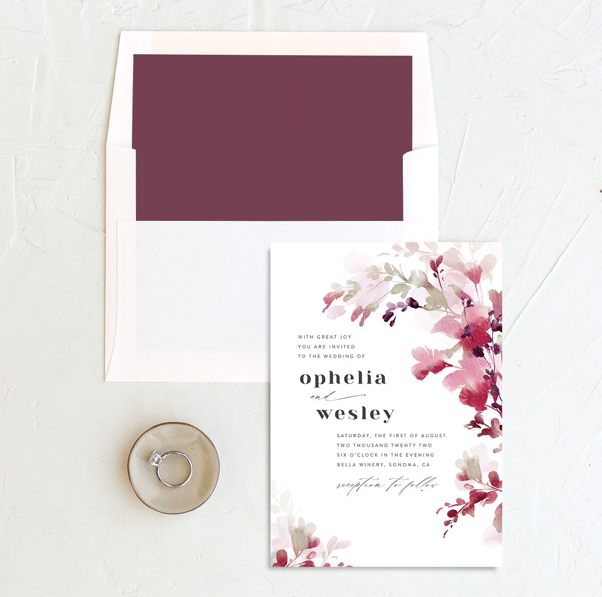 Watercolor Blooms Standard Envelope Liners envelope-and-liner in burgundy