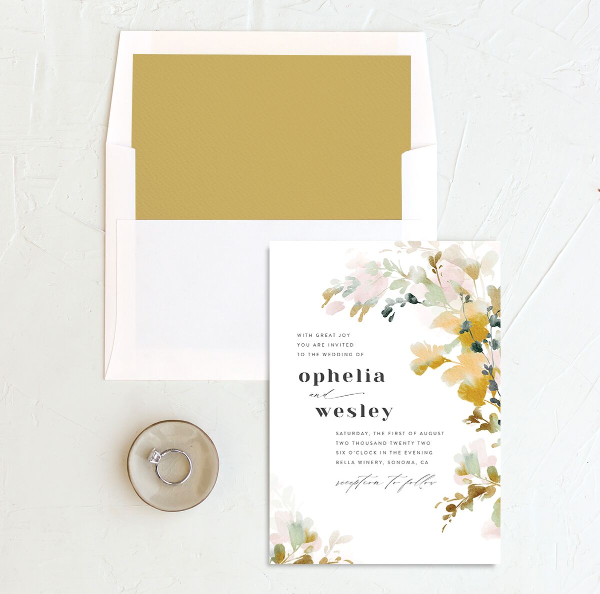 Watercolor Blooms Standard Envelope Liners envelope-and-liner in Gold