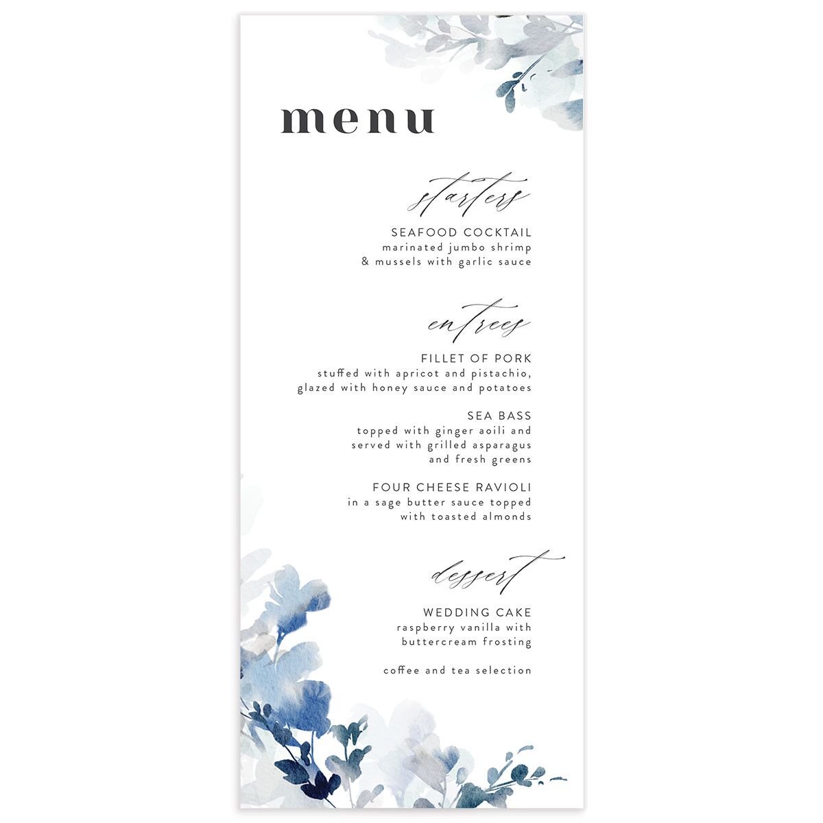 Watercolor Blooms Menus