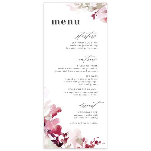 Watercolor Blooms Menus Merlot Signature