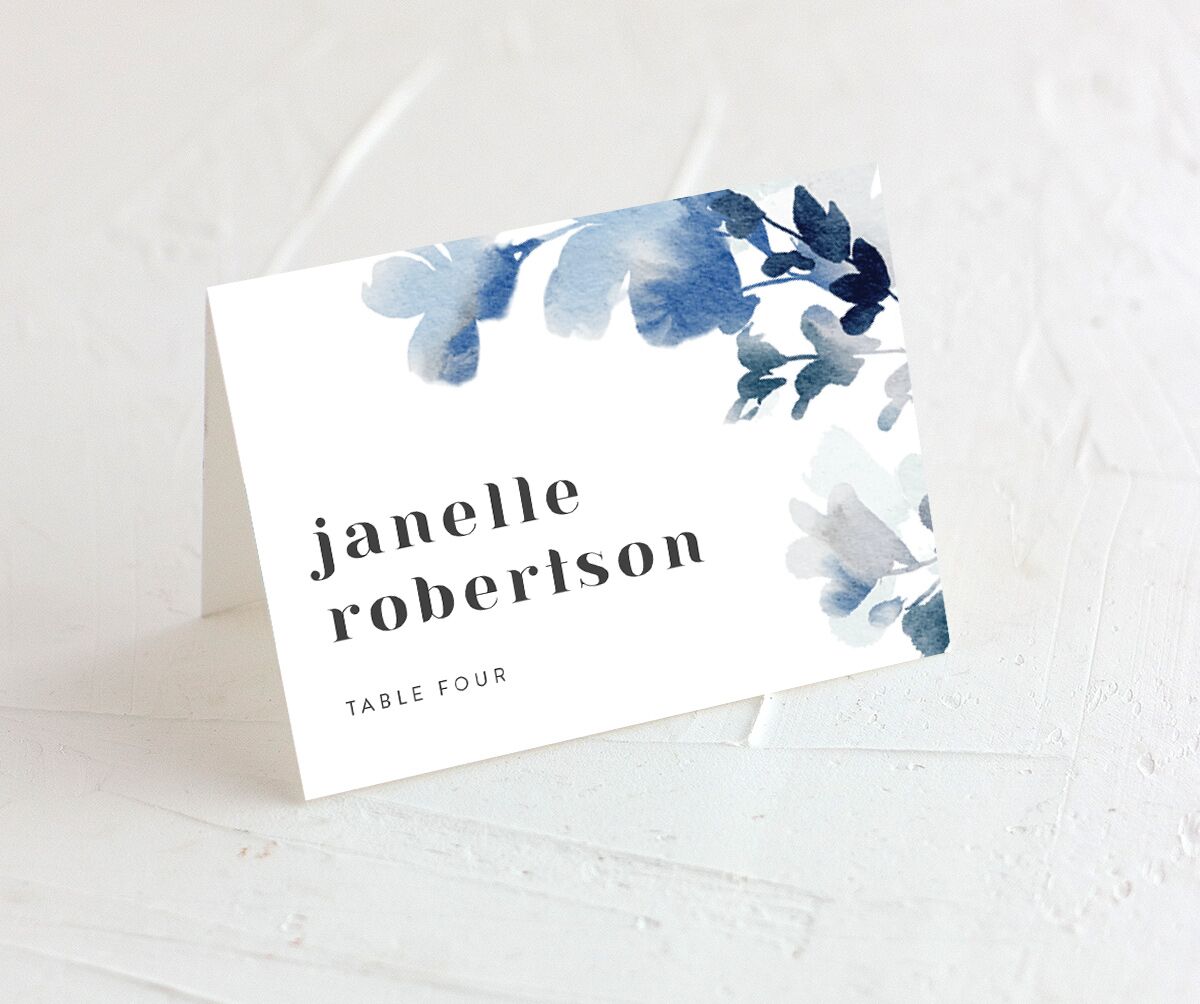 Watercolor Blooms Place Cards front in blue