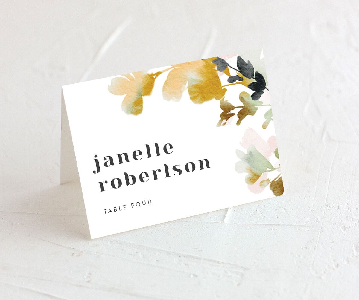 Watercolor Blooms Place Cards front in gold