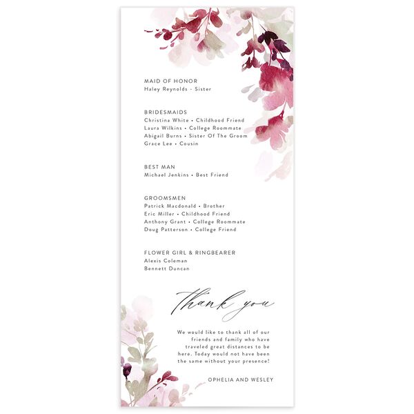 Watercolor Blooms Wedding Programs back