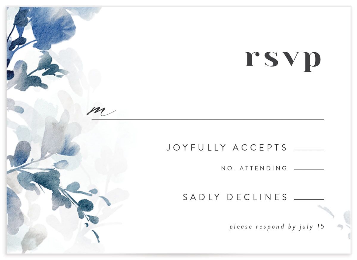 Watercolor Blooms Wedding Response Cards front in blue