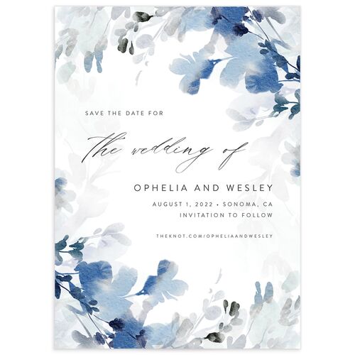 Watercolor Blooms Save The Date Cards Midnight Navy Signature smooth No