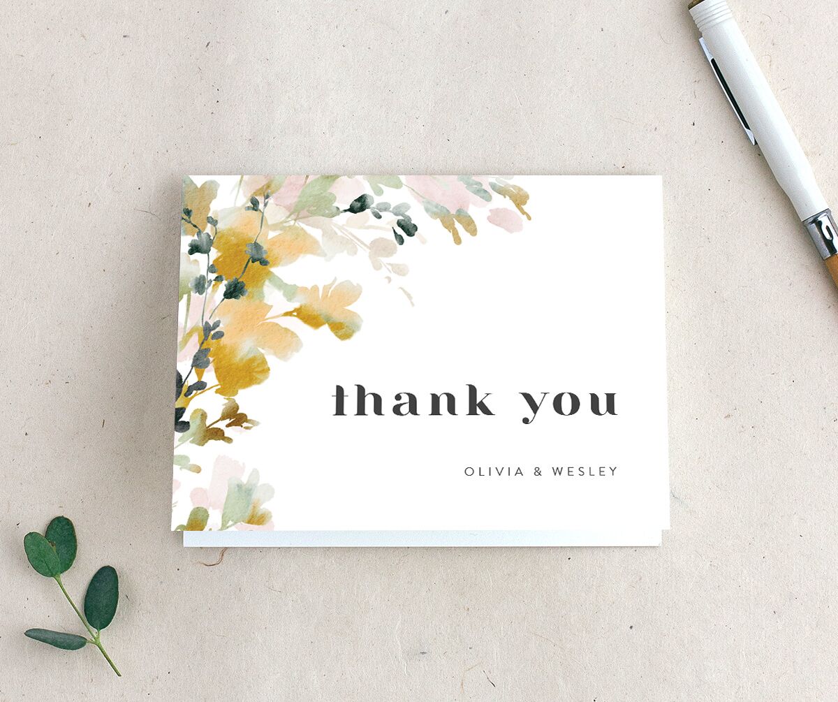 Watercolor Blooms Thank You Cards front in gold