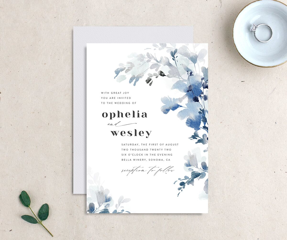 Watercolor Blooms Wedding Invitations Midnight Navy Signature No