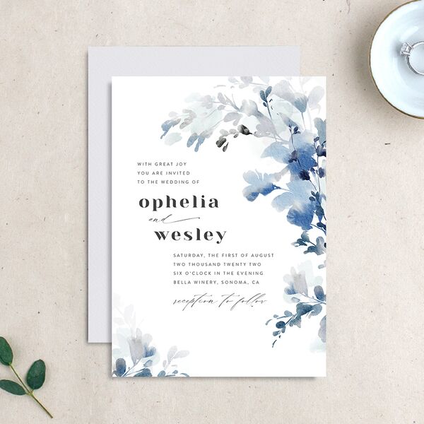 Watercolor Blooms Wedding Invitations Midnight Navy Signature No