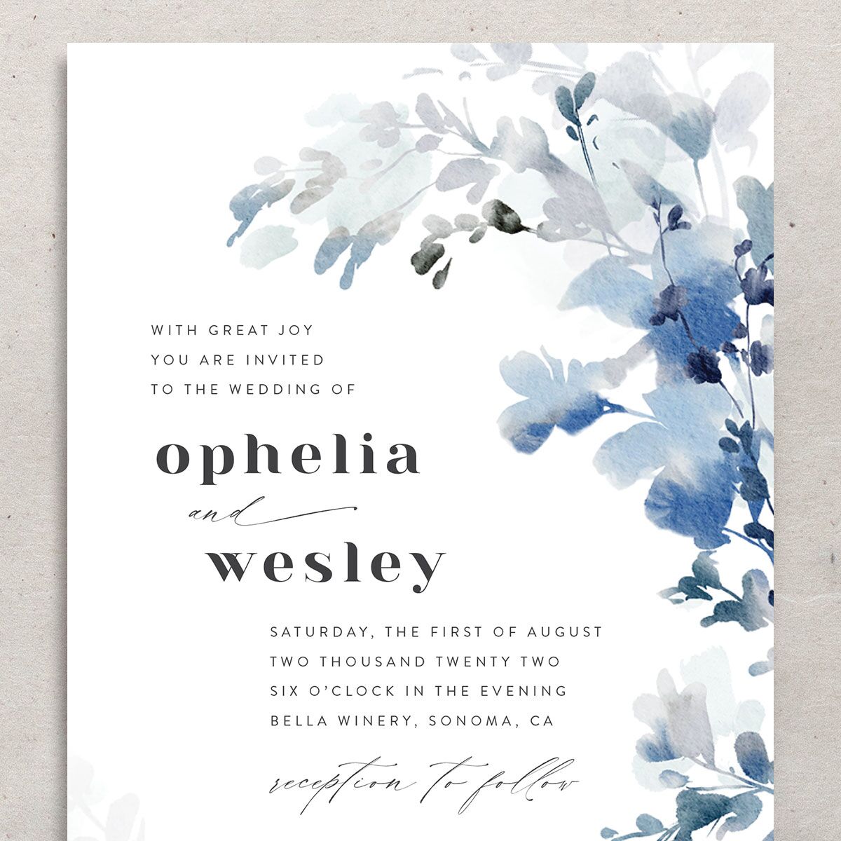 Watercolor Blooms Wedding Invitations Midnight Navy Signature No