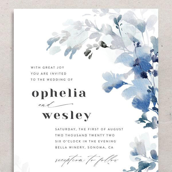Watercolor Blooms Wedding Invitations Midnight Navy Signature No