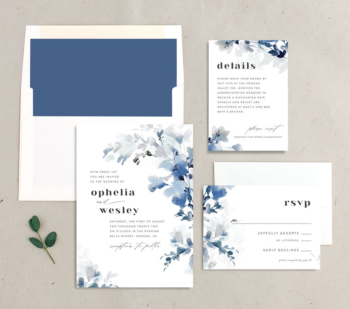 Watercolor Blooms Wedding Invitations Midnight Navy Signature No