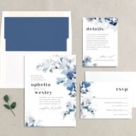 Watercolor Blooms Wedding Invitations Midnight Navy Signature No