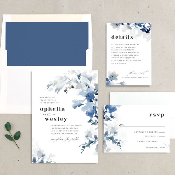 Watercolor Blooms Wedding Invitations Midnight Navy Signature No