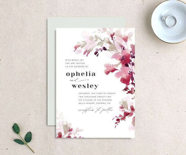 Watercolor Blooms Wedding Invitations front-and-back