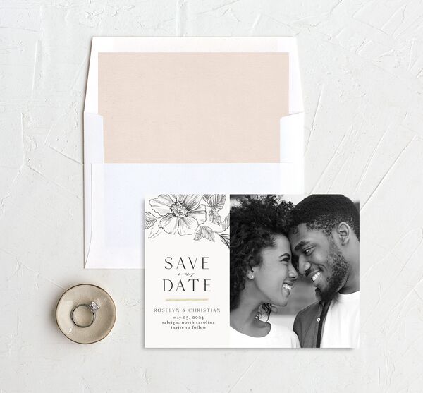 Botanical Floral Save The Date Cards envelope-and-liner in Grey