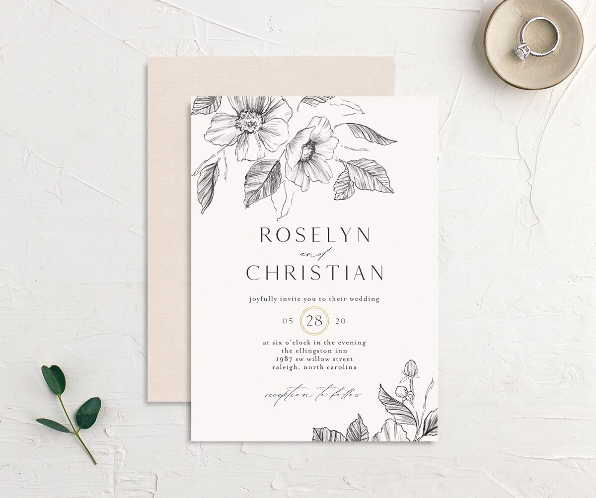 Botanical Floral Wedding Invitations Steel Gray Signature No
