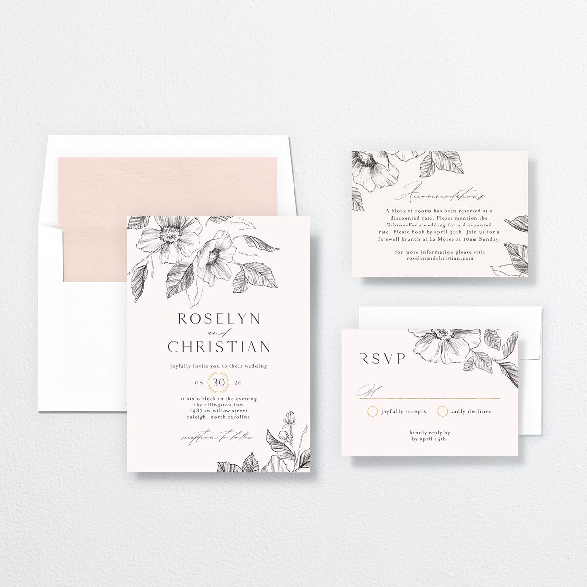 Botanical Floral Wedding Invitations Steel Gray Signature No