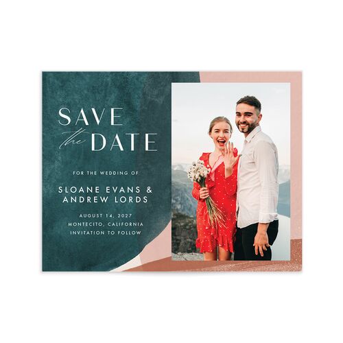 Abstract Watercolor Save the Date Petite Cards - Teal