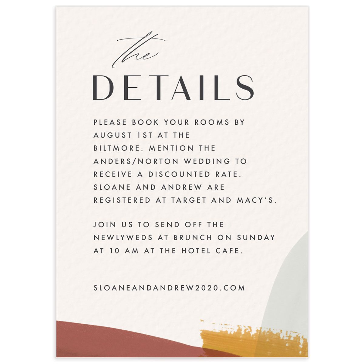 Contemporary Brushstroke Wedding Enclosure Cards front in gold