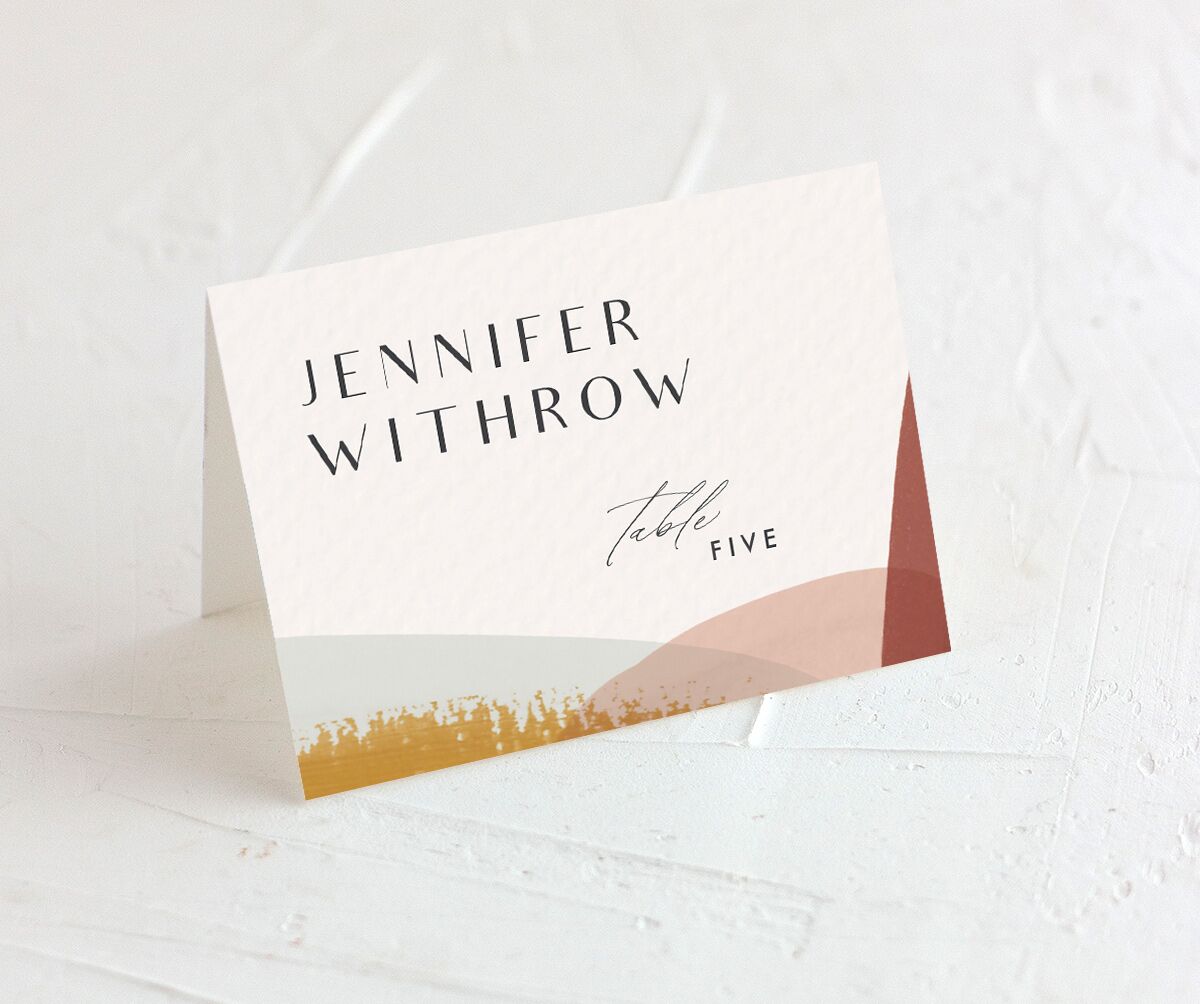 Contemporary Brushstroke Place Cards front in gold