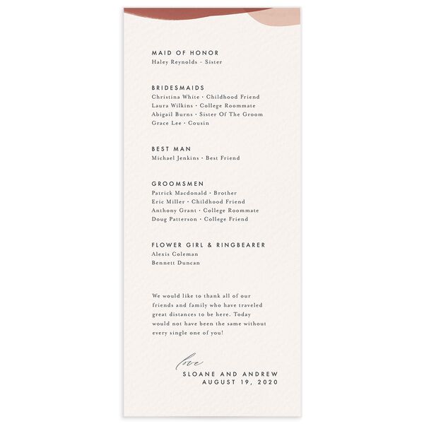 Contemporary Brushstroke Wedding Programs back