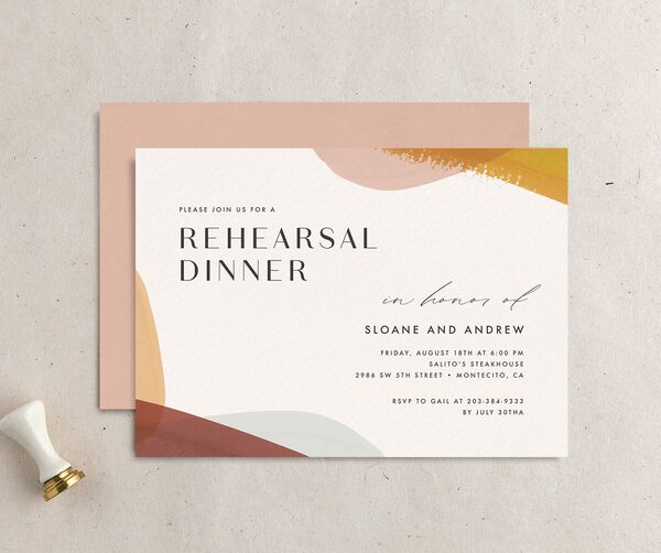 Contemporary Brushstroke Rehearsal Dinner Invitations front-and-back